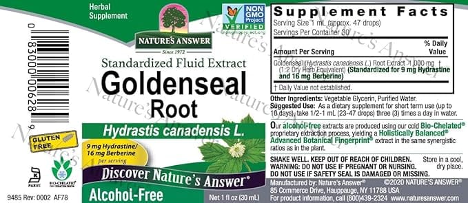 Nature's Answer - Goldenseal Root, Standardized Fluid Extract, Alcohol-Free, 1 fl oz (30 ml)