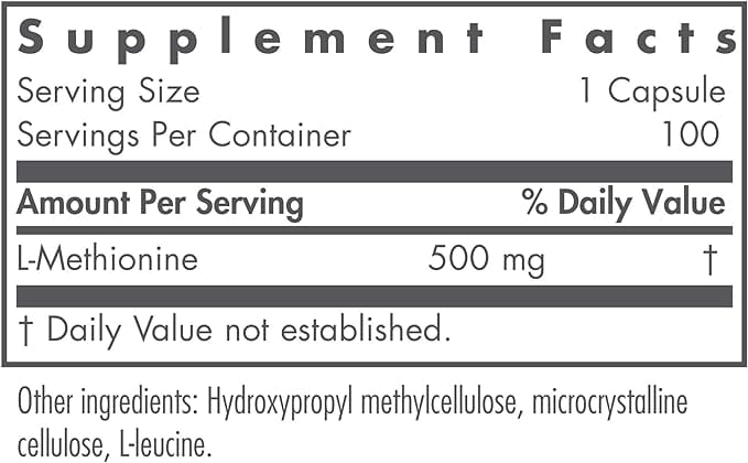 Nutricology / Allergy Research Group - L-Methionine 500mg - 100 Veg Capsules