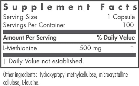 Nutricology / Allergy Research Group - L-Methionine 500mg - 100 Veg Capsules