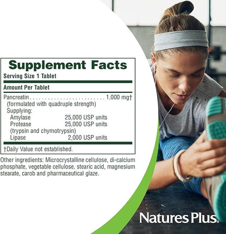 Nature's Plus Pancreatin, 1000 mg, 60 Tablets