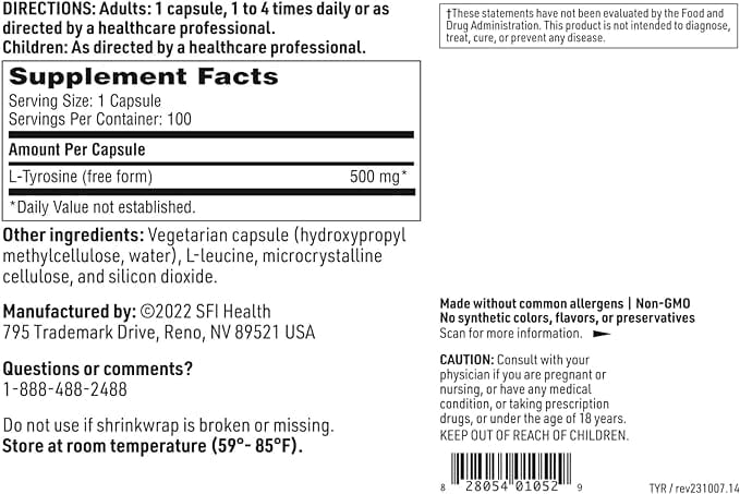 Klaire Labs - L-Tyrosine 500mg, 100 Capsules