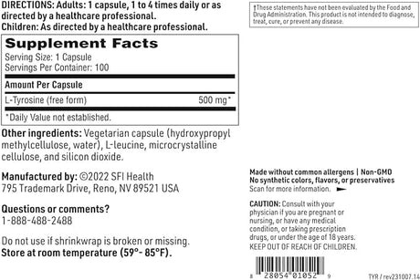 Klaire Labs - L-Tyrosine 500mg, 100 Capsules