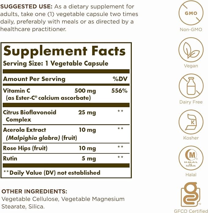 Solgar Ester-C Plus Vitamin C, 500 mg (100 capsules)