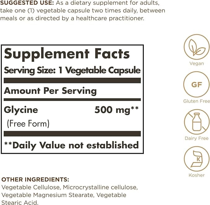 Solgar Glycine, 500 mg, 100 Veggie Caps