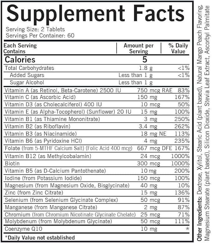 Kirkman Children’s Multivitamin & Mineral with 5-MTHF - 120 Chewable Tablets