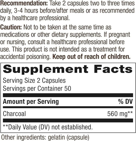 Nature's Way Charcoal Activated 560 mg, 100 Capsules