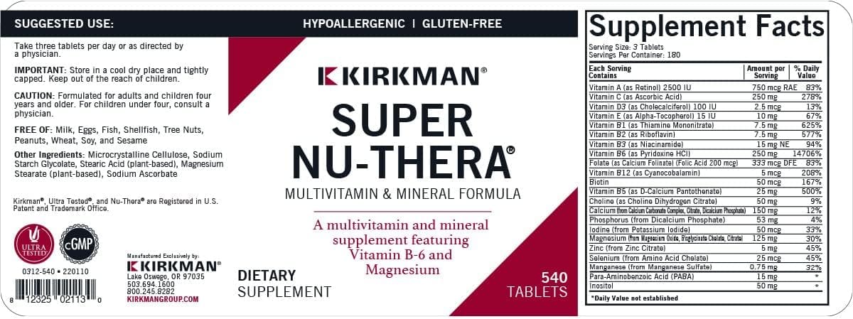 Kirkman Laboratories Super Nu-Thera, 540 Caplets