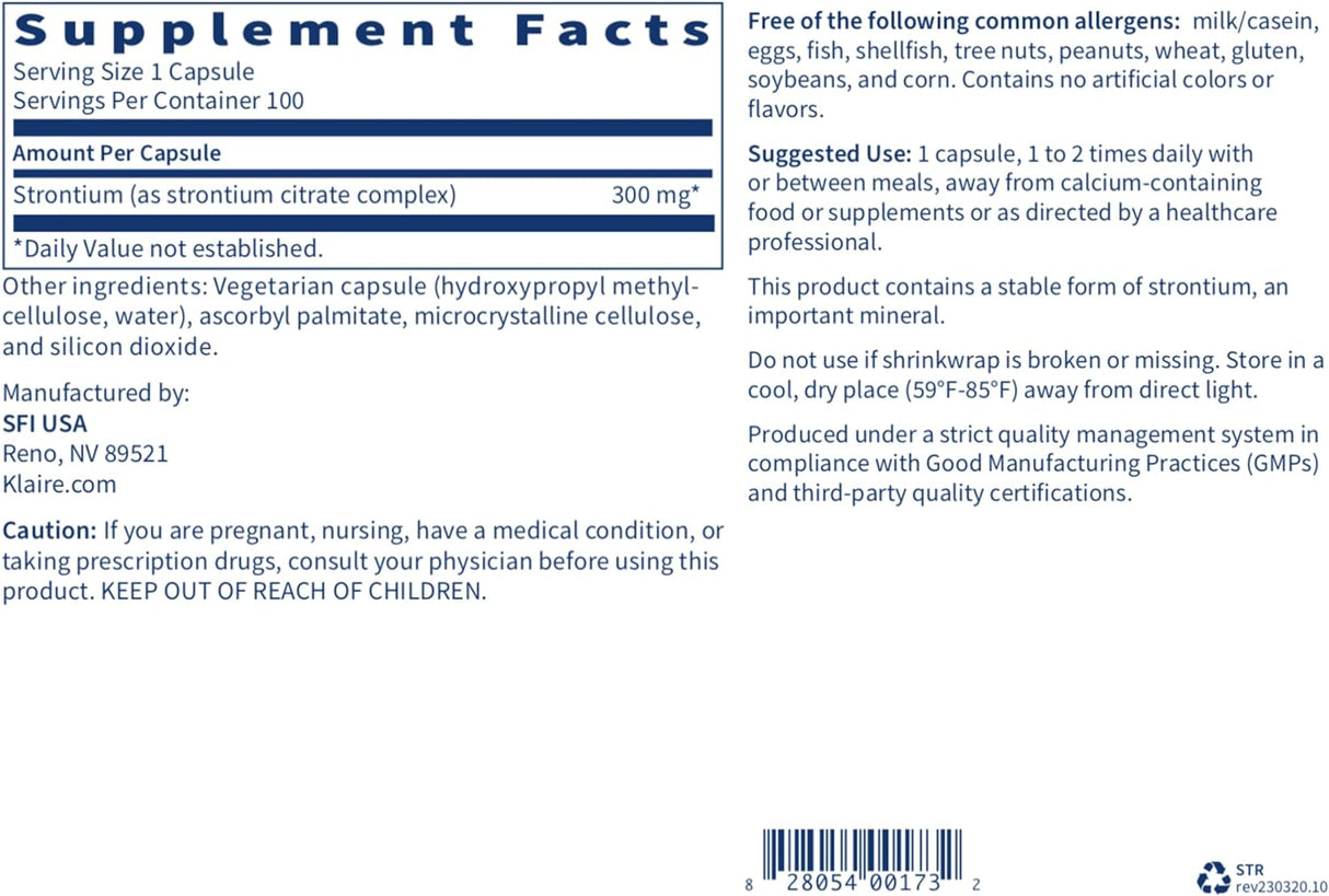 Klaire Labs - Strontium 100 Capsules