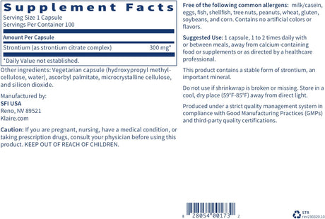 Klaire Labs - Strontium 100 Capsules