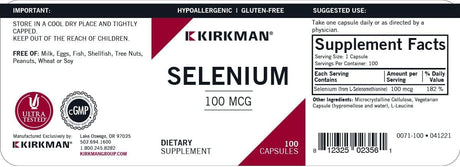 Kirkman Laboratories - Selenium (Hypoallergenic) 100mcg, 100 Capsules