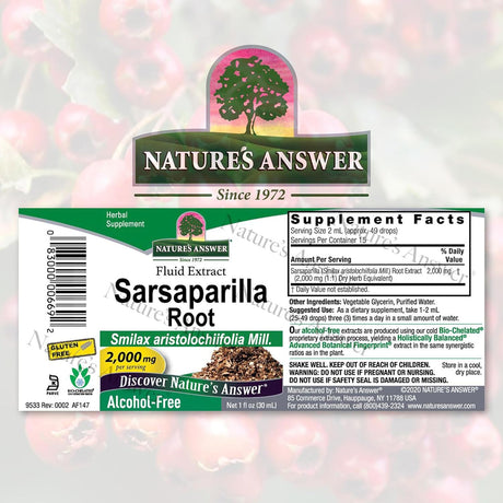 Nature's Answer Sarsaparilla Alcohol-Free 2000 mg 1 fl oz (30ml)