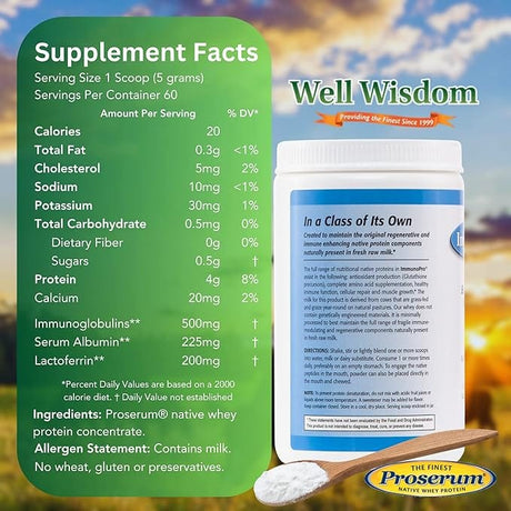 Well Wisdom ImmunoPro, The Finest Biologically Active Non-Denatured Whey Protein, Natural, 10.6 oz (300 g)