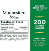 Nature's Bounty Magnesium, 500 mg, 200 Tablets