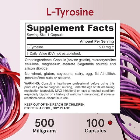 Jarrow Formulas L-Tyrosine 500mg, 100 Capsules