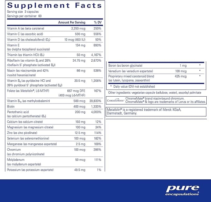 Pure Encapsulations Nutrient 950e without Copper, Iron, Iodine, 180 veg caps