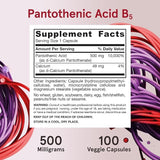 Jarrow Formulas - Pantothenic Acid B5 500mg, 100 Capsules