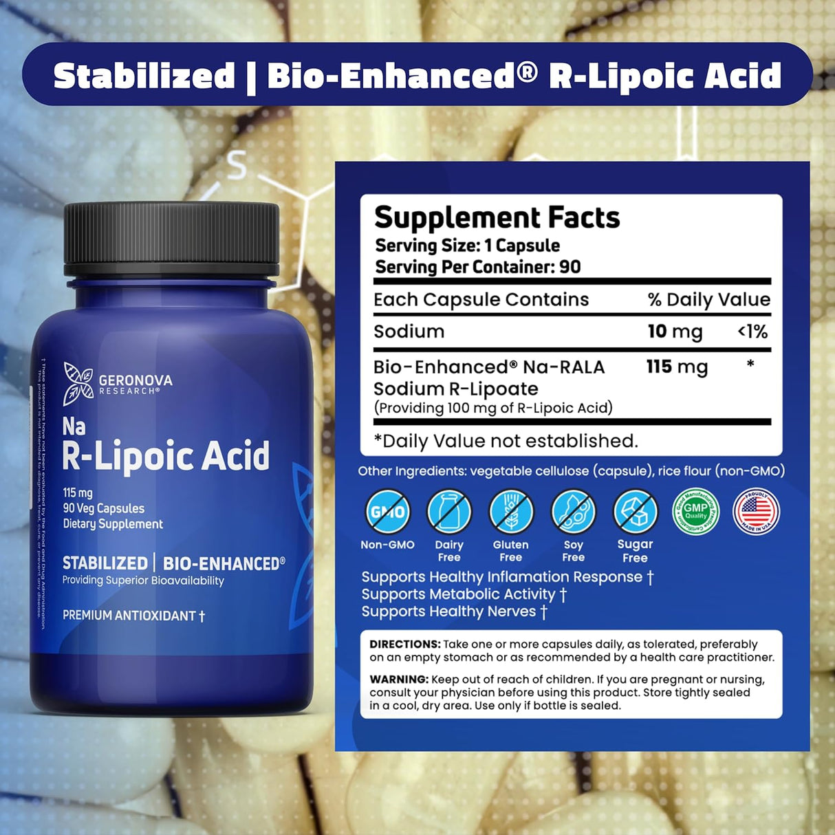 Geronova Research - Bio-Enhanced R-Lipoic Acid 115mg, 90 Caps