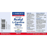 Lamberts Acetyl L-Carnitine 500mg 60 Caps