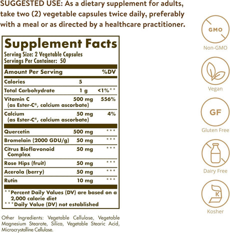 Solgar Quercetin Complex With Ester-C Plus, 100 Capsules