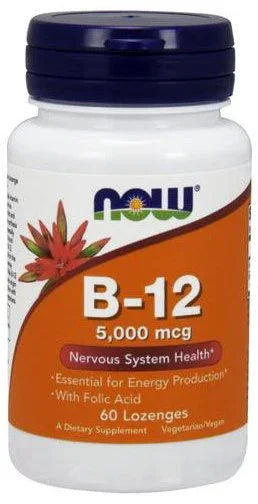 NOW Foods Vitamin B-12 with Folic Acid, 5000mcg - 60 lozenges