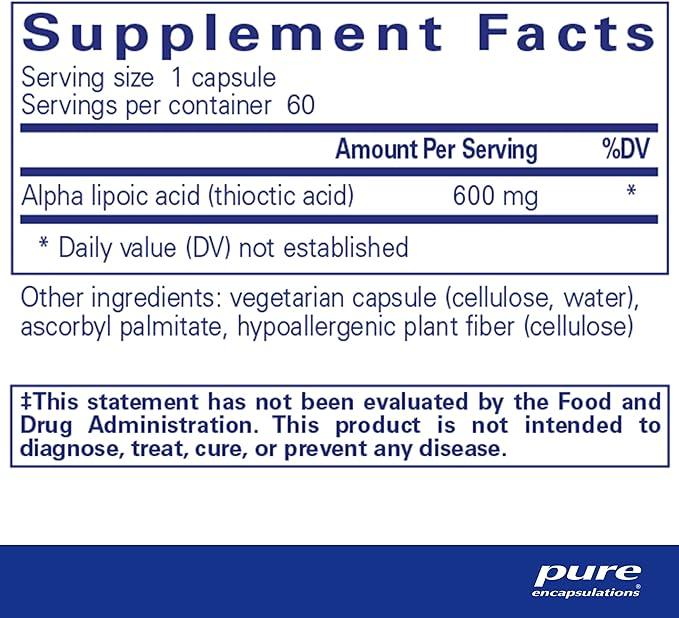 Alpha Lipoic Acid 600mg, 60 Capsules - Pure Encapsulations - welzo