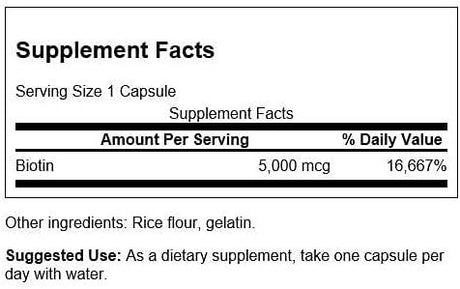 Biotin 5,000mcg 100 Capsules - Swanson - welzo