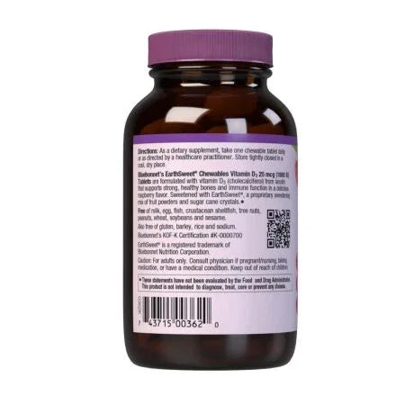 Bluebonnet Earthsweet Chewables Vitamin D3 90 Raspberry Tablets