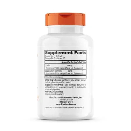 Doctor's Best Lutein with Lutemax 2020, 20 mg 60 Softgels