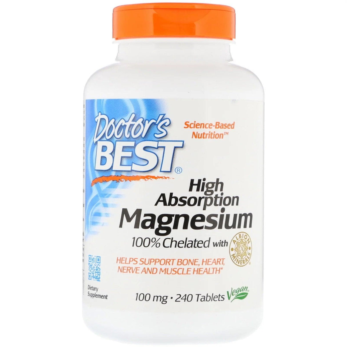 High Absorption Magnesium 100% Chelated with Albion Minerals 100mg, 240 Tablets - Doctor's Best - welzo