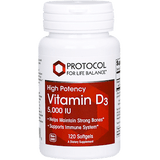 High Potency Vitamin D3 5000 IU 120 softgels - Protocol For Life Balance - welzo