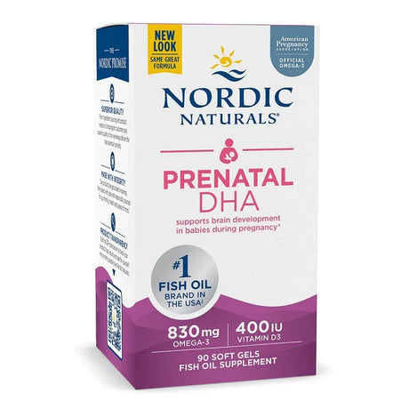 Nordic Naturals Prenatal DHA, 830mg Omega-3 + 400 IU D3 Unflavored (EAN 768990017414) - 90 softgels