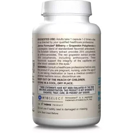 Jarrow Formulas Bilberry + Grapeskin Polyphenols 280mg 120 Veggie Capsules