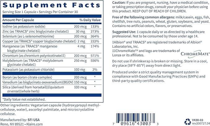 LDA Trace Mineral Complex, 30 Capsules - Klaire Labs - welzo