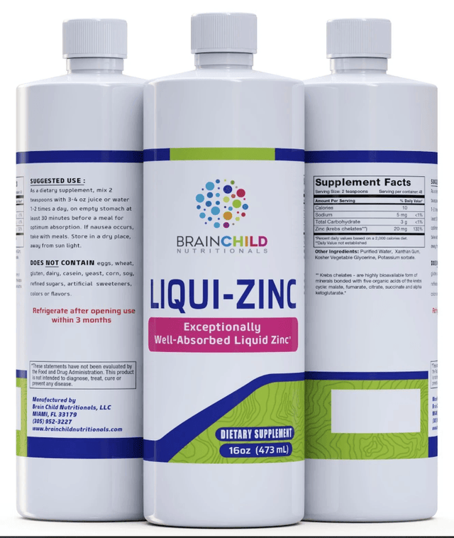 Liqui-Zinc Unflavoured (16 fl oz) 473ml - BrainChild Nutritionals - welzo