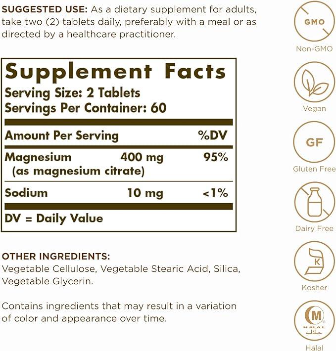 Magnesium Citrate - 120 Tablets - Solgar - welzo