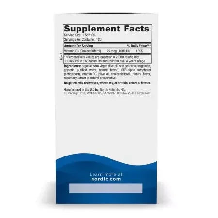 Nordic Naturals Vitamin D3 1000iu 120 Mini Softgels (Orange)