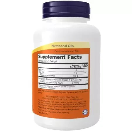 Now Foods Borage Oil 1000 mg with 240mg of GLA 120 Softgels