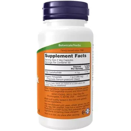 Now Foods Fenugreek 500 mg 100 Veg Capsules