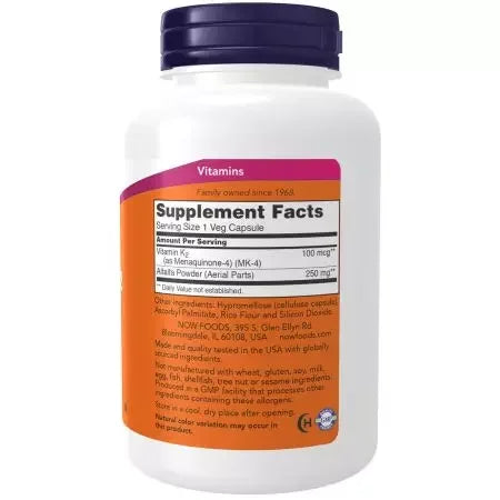 Now Foods Vitamin K2 100 mcg Veg Capsules