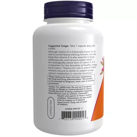 Now Foods Vitamin K2 100 mcg Veg Capsules