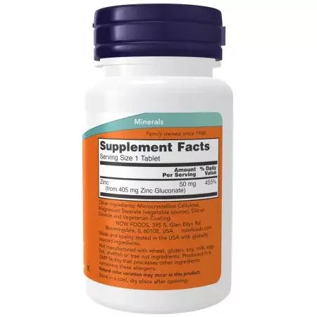 Now Foods Zinc (Zinc Gluconate) 50 mg Tablets