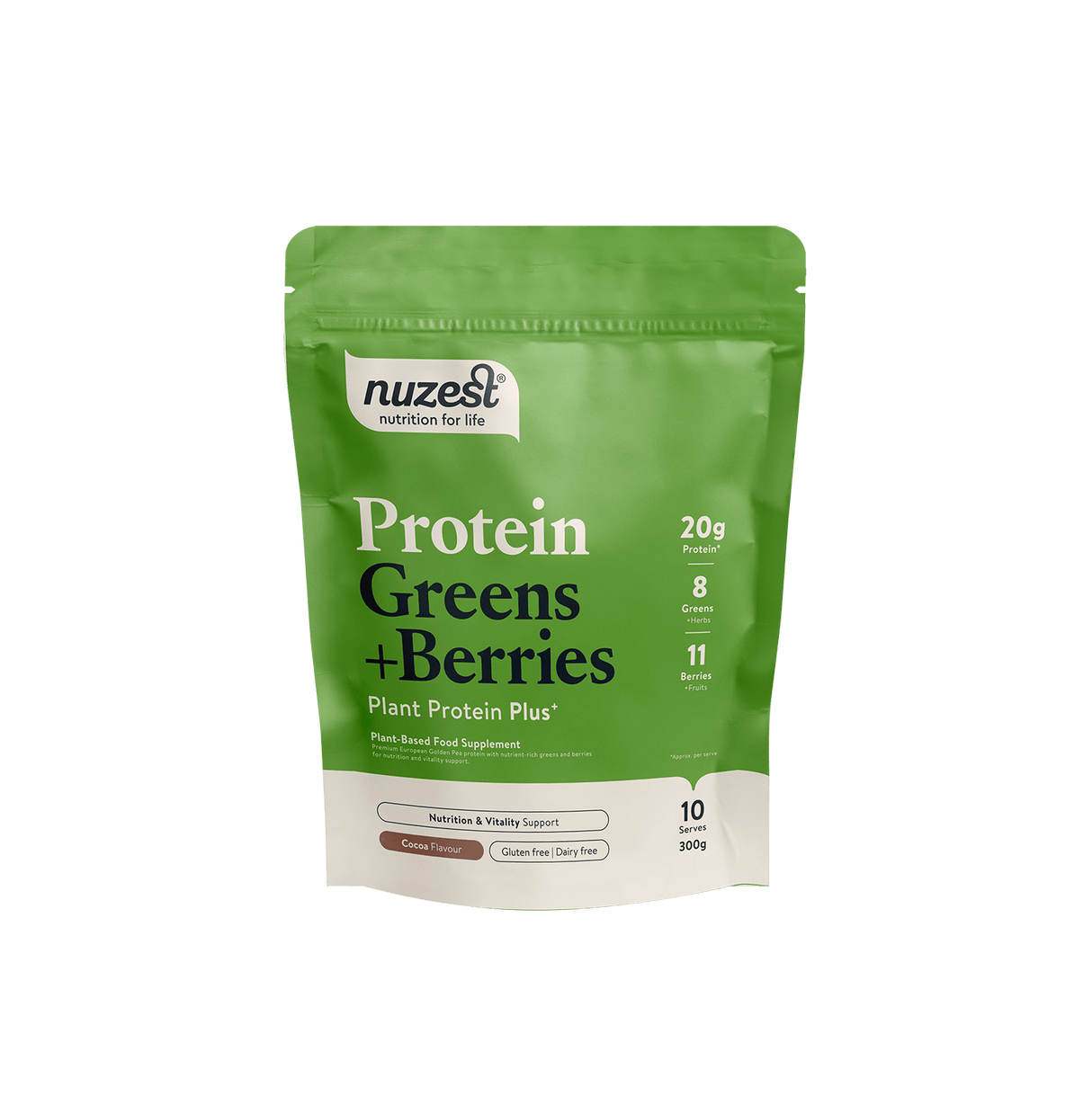 Nuzest - 300g - Protein Plus Greens + Berries Cocoa - welzo