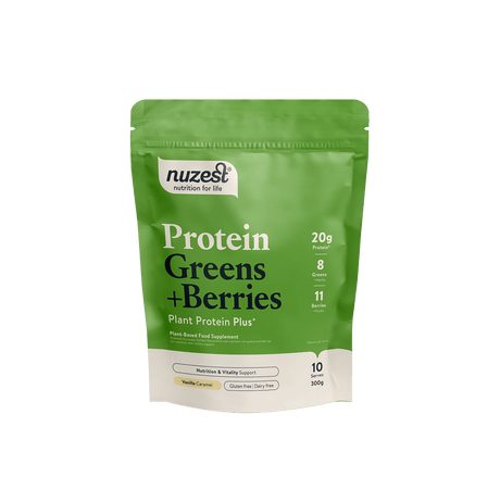 Nuzest - 300g - Protein Plus Greens + Berries Vanilla & Caramel - welzo