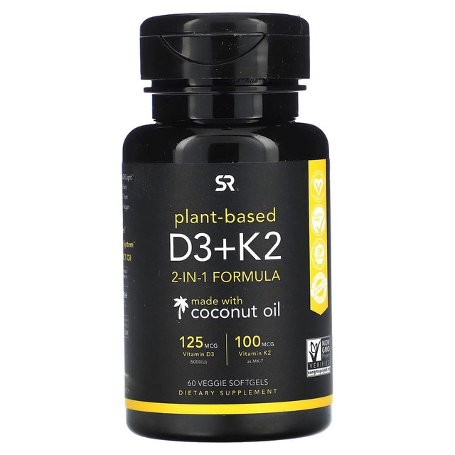 Plant Based D3 + K2 - 60 Veggie Softgels - Sports Research - welzo