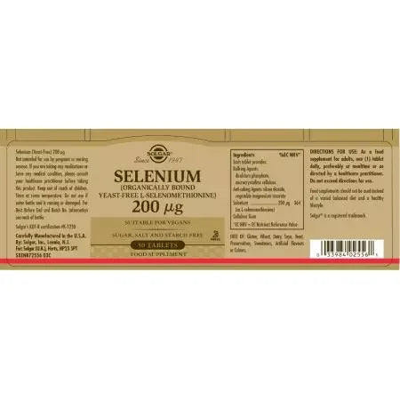 Solgar Selenium (YeastFree) 200 ug Tablets Pack of 50