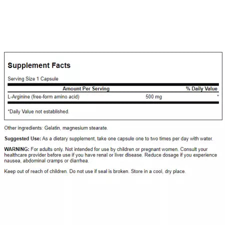 Swanson LArginine 500 mg Capsules