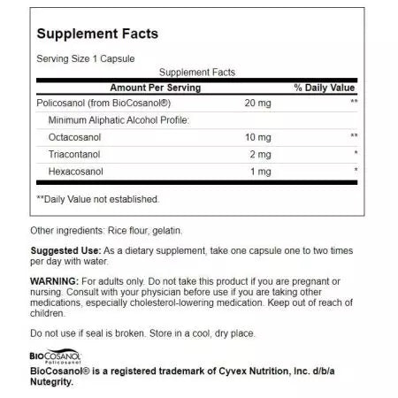 Swanson Policosanol 20 mg 60 Capsules