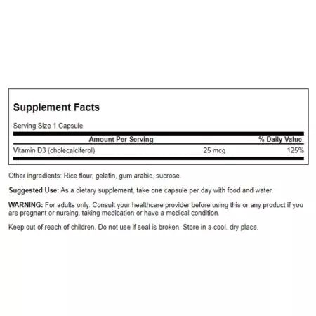 Swanson Vitamin D3 High Potency 1,000 IU (25 mcg) Capsules